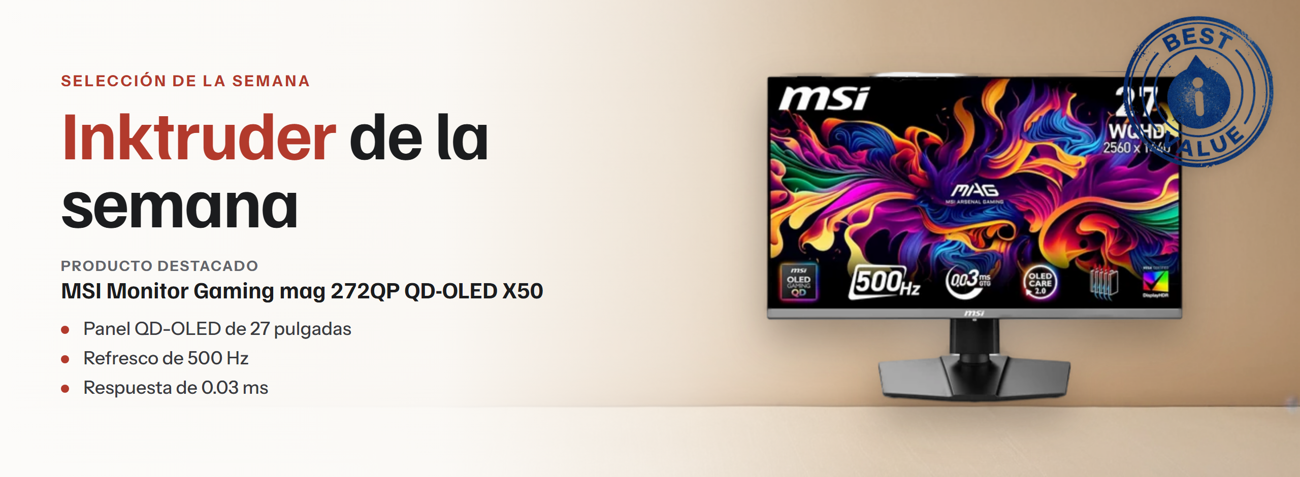 Inktruder de la semana: MSI Monitor Gaming mag 272QP QD-OLED X50